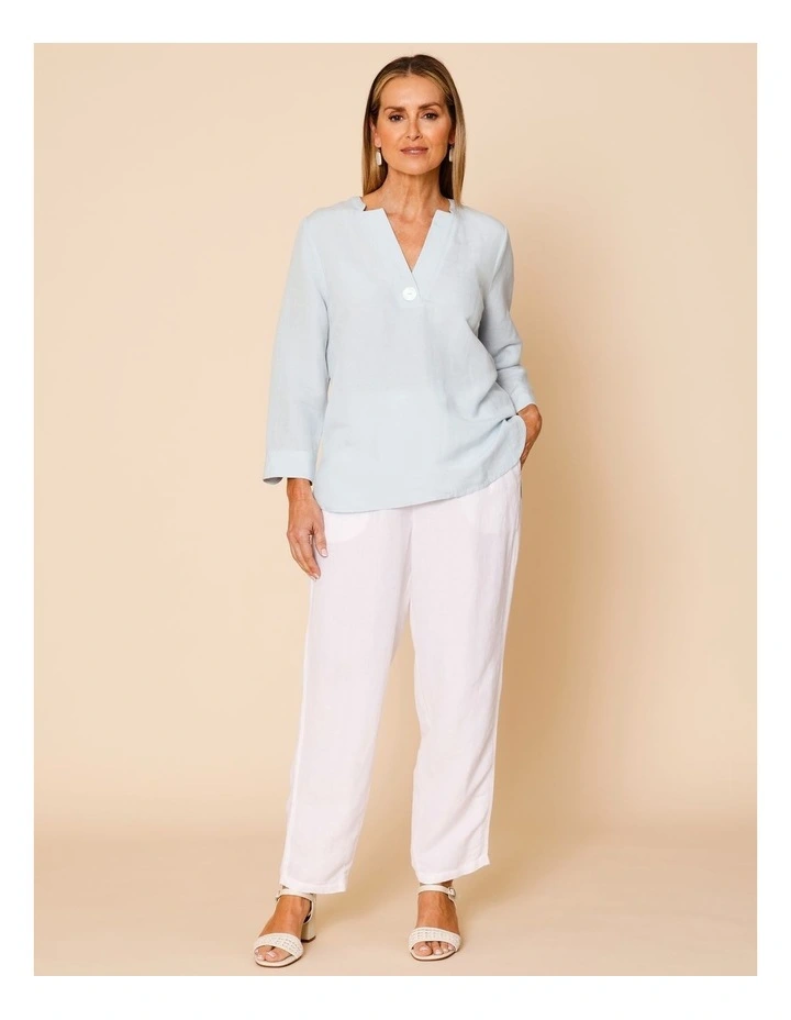 Elastic Waist Linen Blend Pant In White image 1
