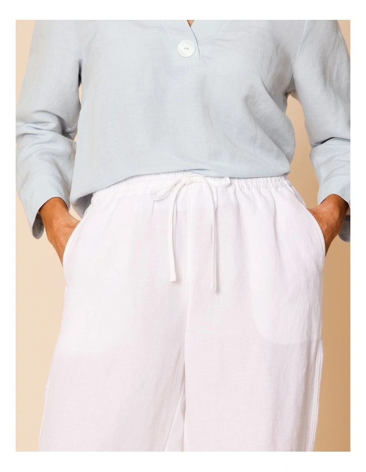 Elastic Waist Linen Blend Pant In White image 4