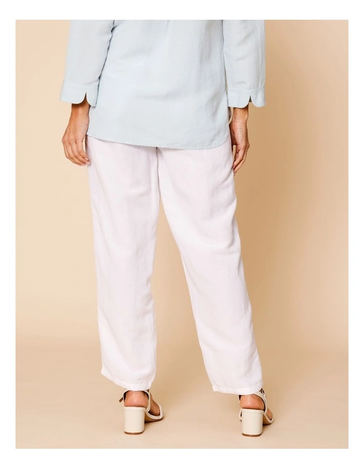Elastic Waist Linen Blend Pant In White image 5