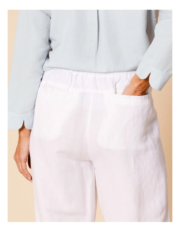 Elastic Waist Linen Blend Pant In White image 6