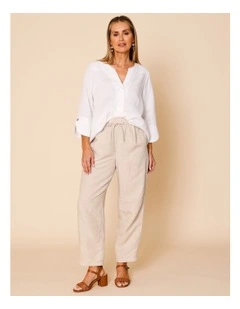 Elastic Waist Linen Blend Pant In Oatmeal Crossdye