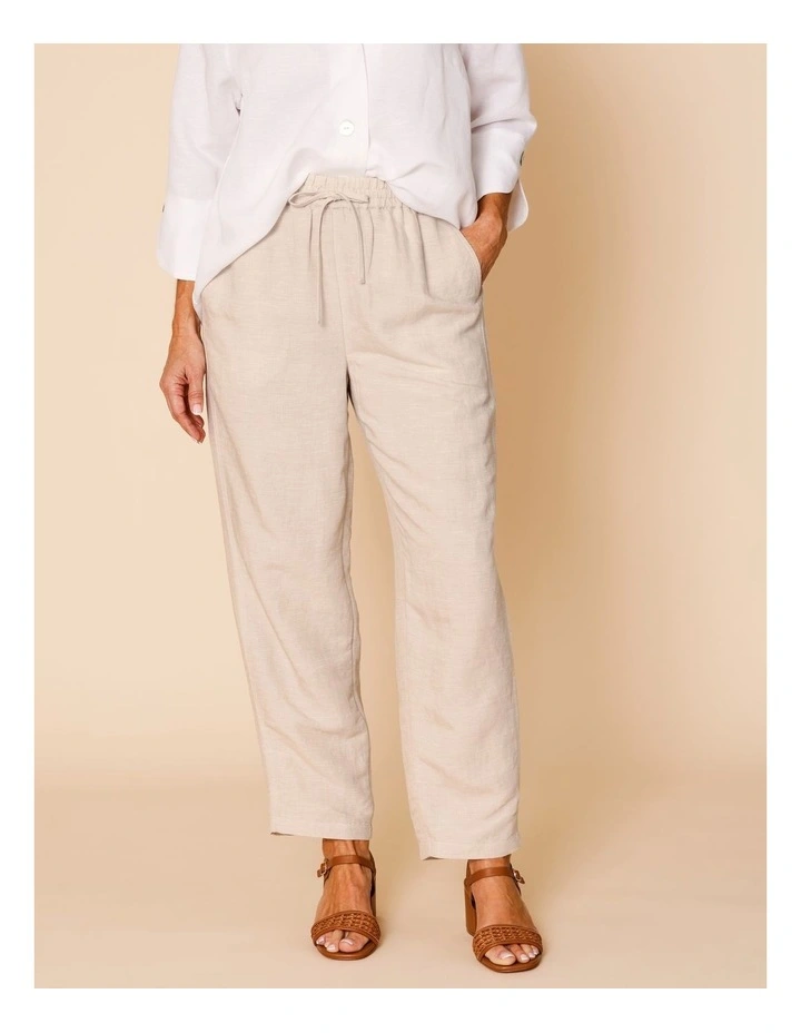 Elastic Waist Linen Blend Pant In Oatmeal Crossdye image 2
