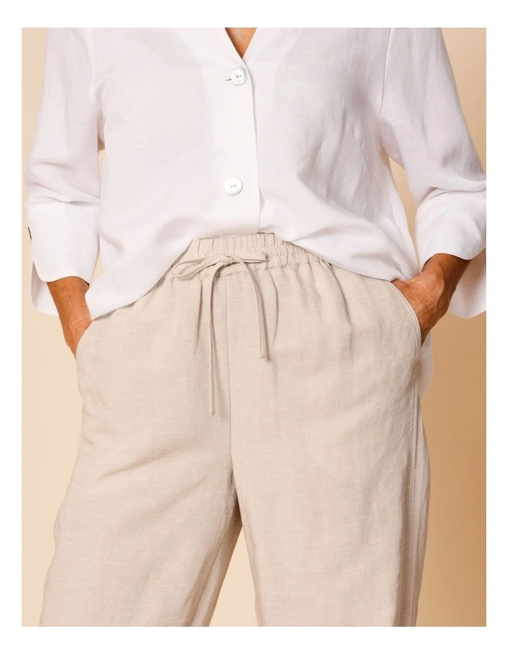 Elastic Waist Linen Blend Pant In Oatmeal Crossdye image 3