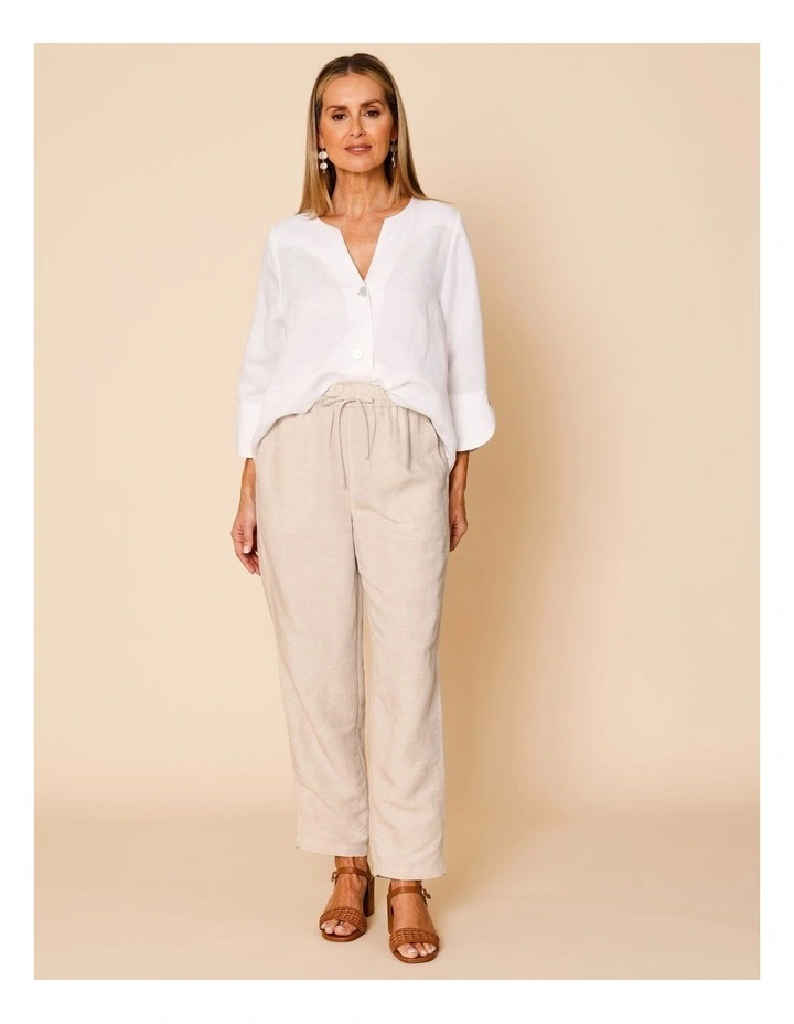 Elastic Waist Linen Blend Pant In Oatmeal Crossdye image 6