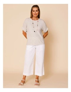 Stretch Cotton Crop Wide Leg Pant In White