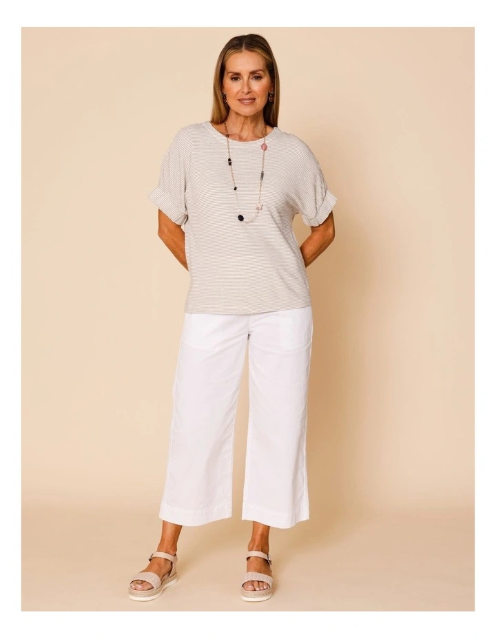 Stretch Cotton Crop Wide Leg Pant In White image 1
