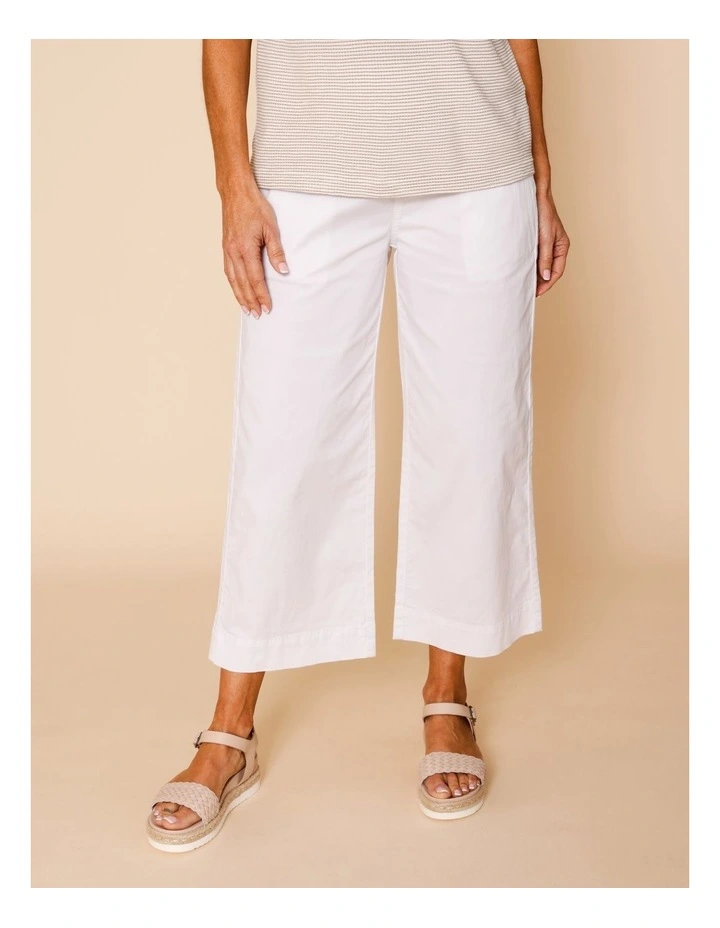 Stretch Cotton Crop Wide Leg Pant In White image 2