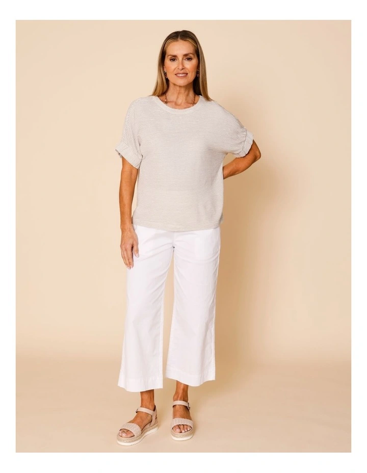 Stretch Cotton Crop Wide Leg Pant In White image 3