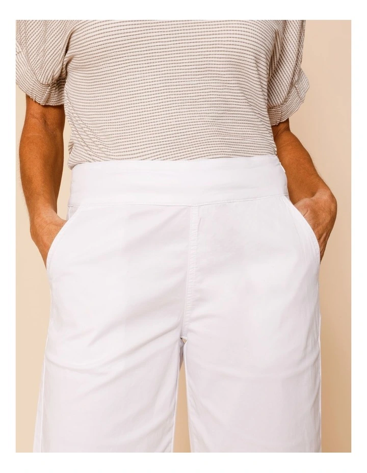 Stretch Cotton Crop Wide Leg Pant In White image 4