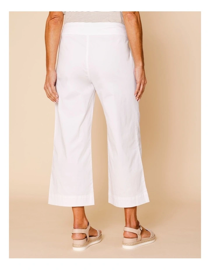 Stretch Cotton Crop Wide Leg Pant In White image 5