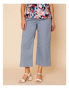 Stretch Cotton Crop Wide Leg Pant In Navy