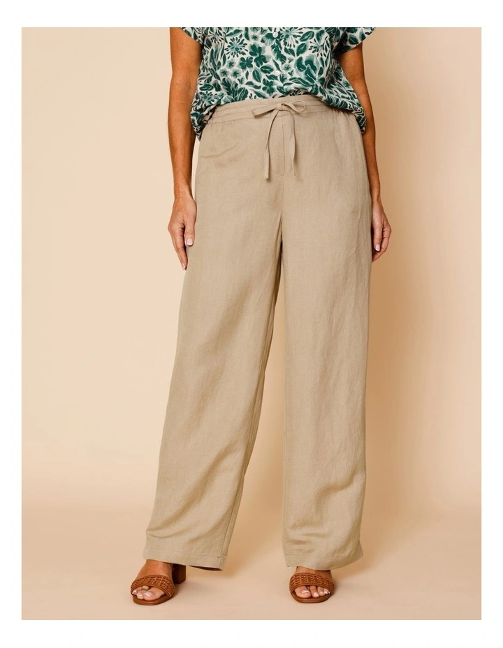 Wide Leg Full Length Linen Blend Pant In Pebble image 2