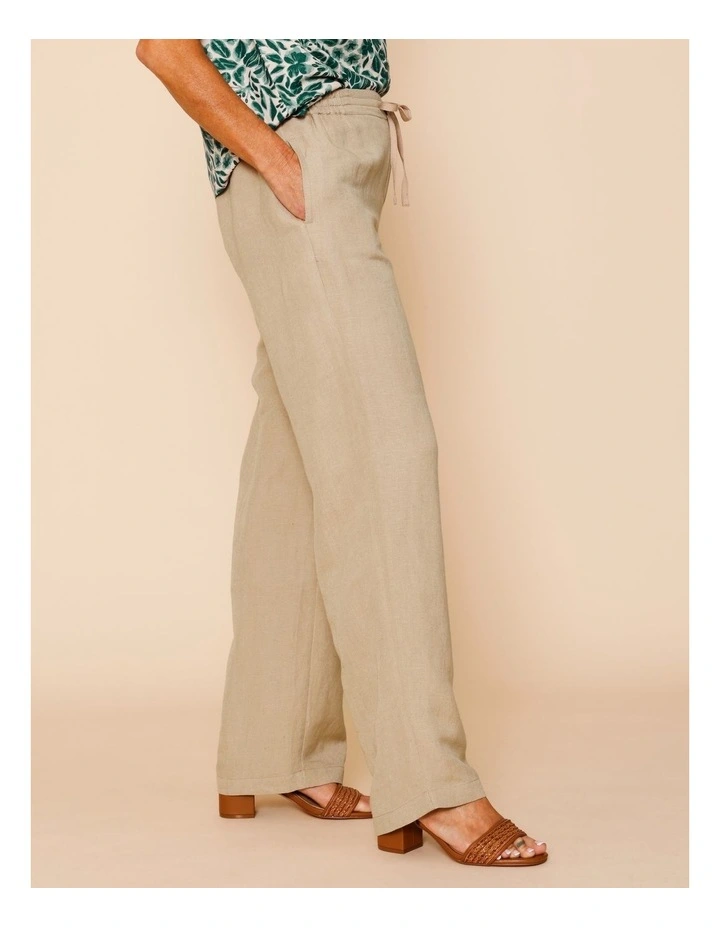 Wide Leg Full Length Linen Blend Pant In Pebble image 3
