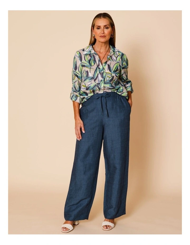 Wide Leg Full Length Linen Blend Pant In Navy image 1