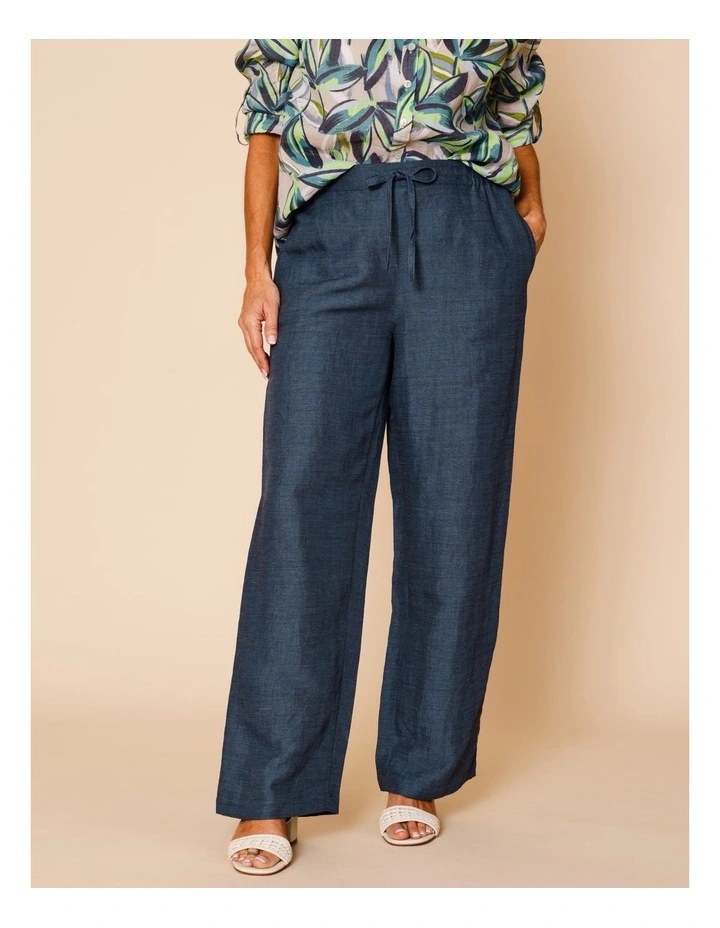 Wide Leg Full Length Linen Blend Pant In Navy image 2