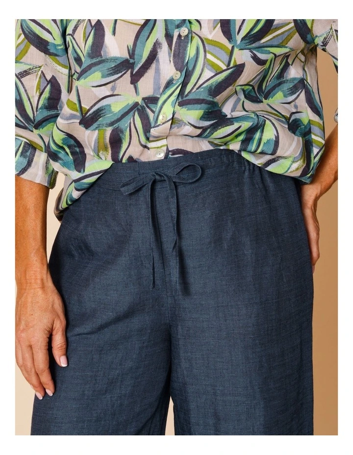 Wide Leg Full Length Linen Blend Pant In Navy image 3