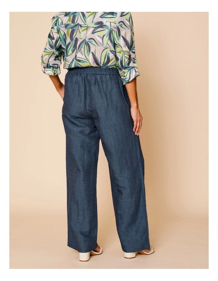 Wide Leg Full Length Linen Blend Pant In Navy image 4