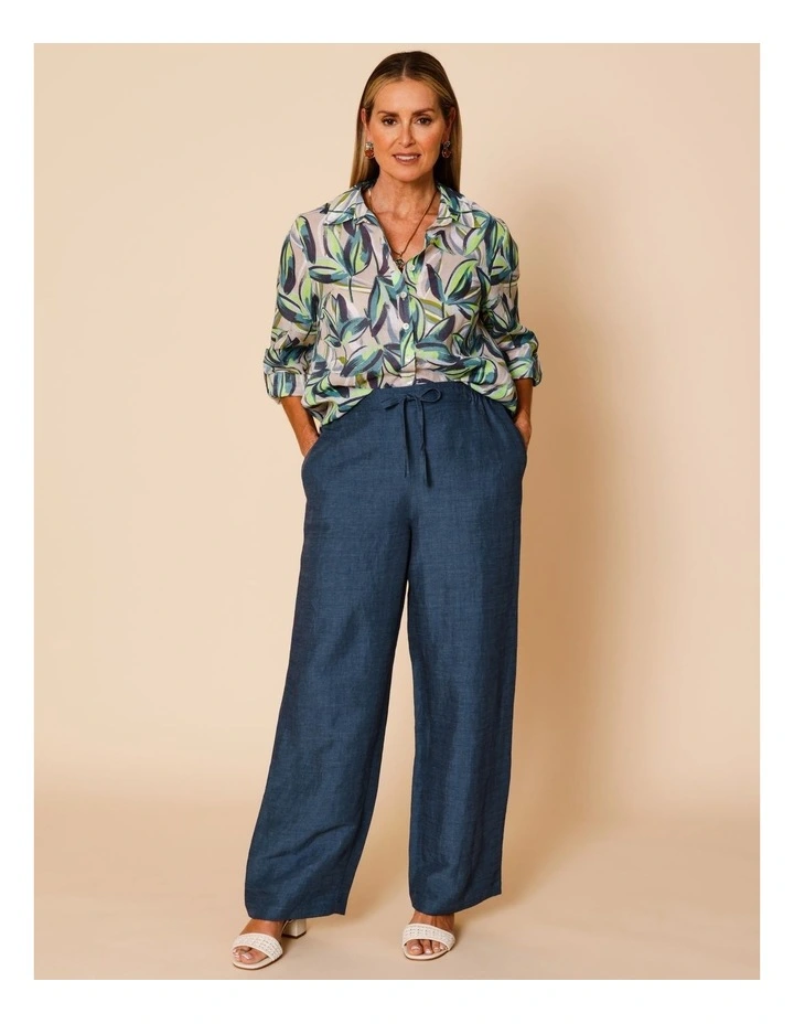 Wide Leg Full Length Linen Blend Pant In Navy image 5