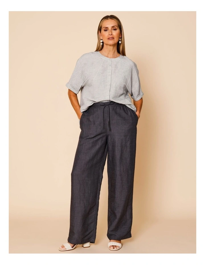 Wide Leg Full Length Linen Blend Pant In Charcoal Crossdye image 1