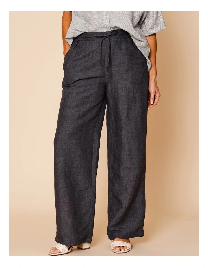 Wide Leg Full Length Linen Blend Pant In Charcoal Crossdye image 2