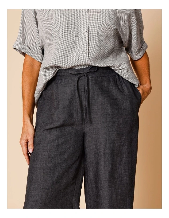 Wide Leg Full Length Linen Blend Pant In Charcoal Crossdye image 3