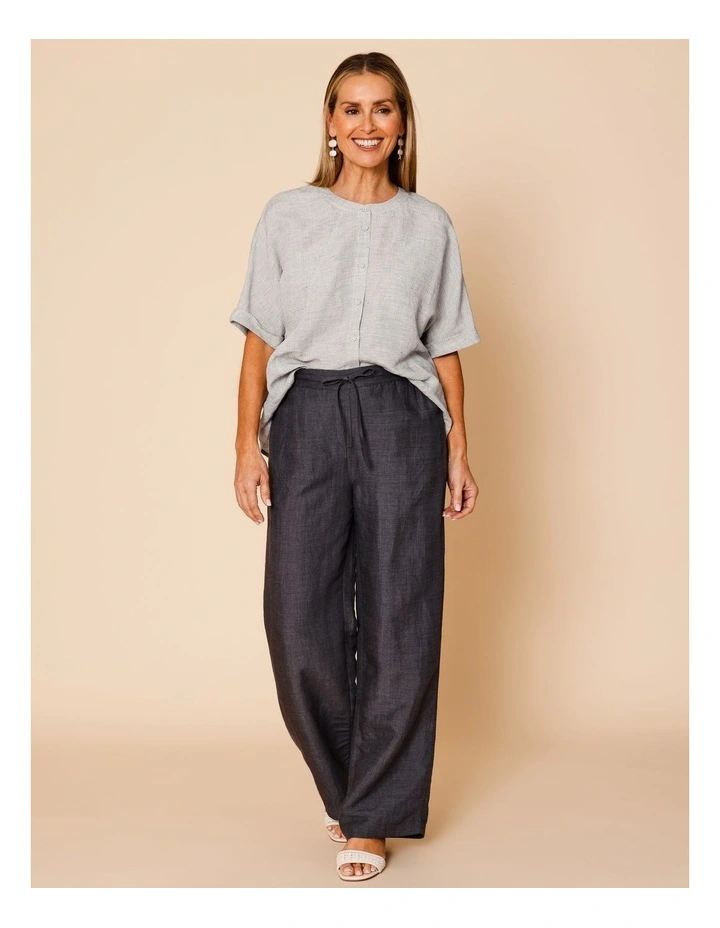 Wide Leg Full Length Linen Blend Pant In Charcoal Crossdye image 4