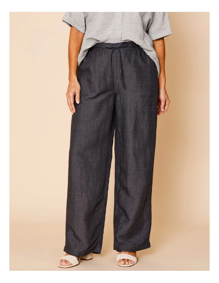 Wide Leg Full Length Linen Blend Pant In Charcoal Crossdye image 5