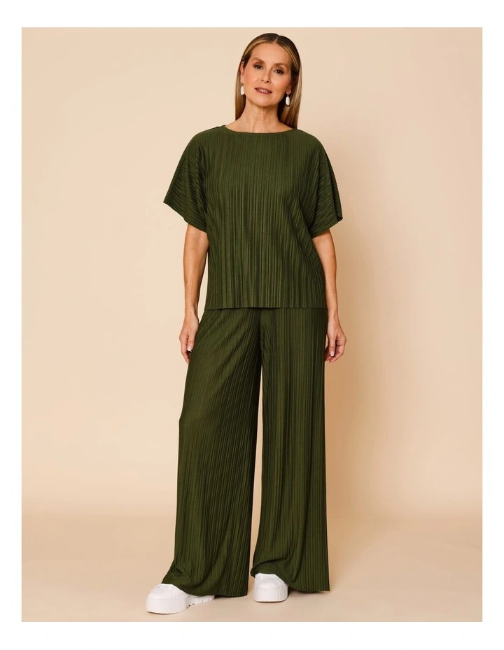 Plisse Full Length Pant In Green image 2
