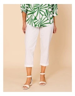 Elastic Waist Stretch Poplin Pant In White