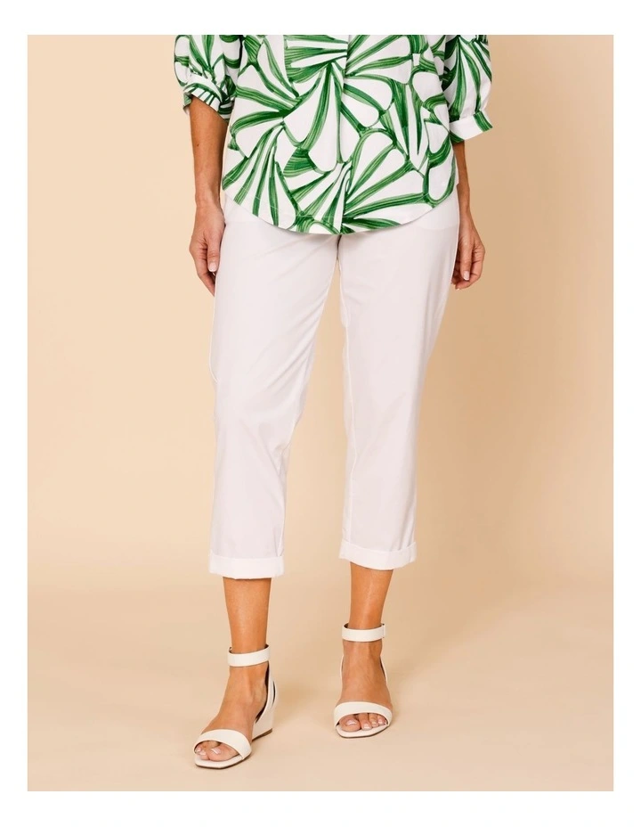 Elastic Waist Stretch Poplin Pant In White image 1