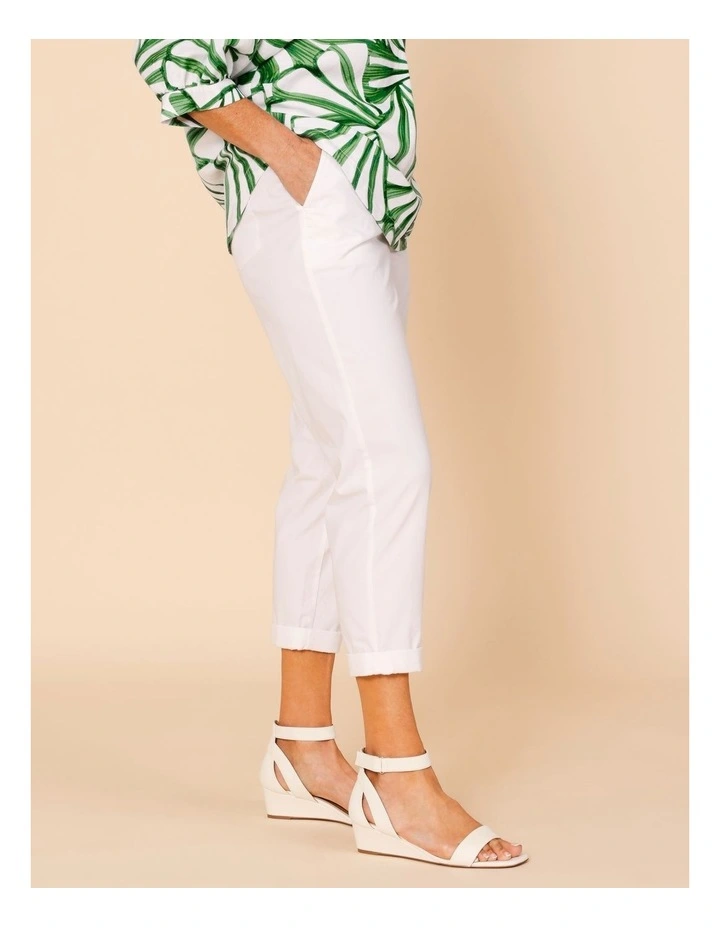 Elastic Waist Stretch Poplin Pant In White image 3