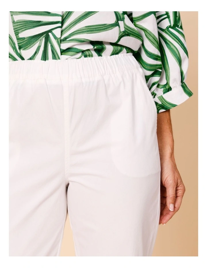 Elastic Waist Stretch Poplin Pant In White image 4