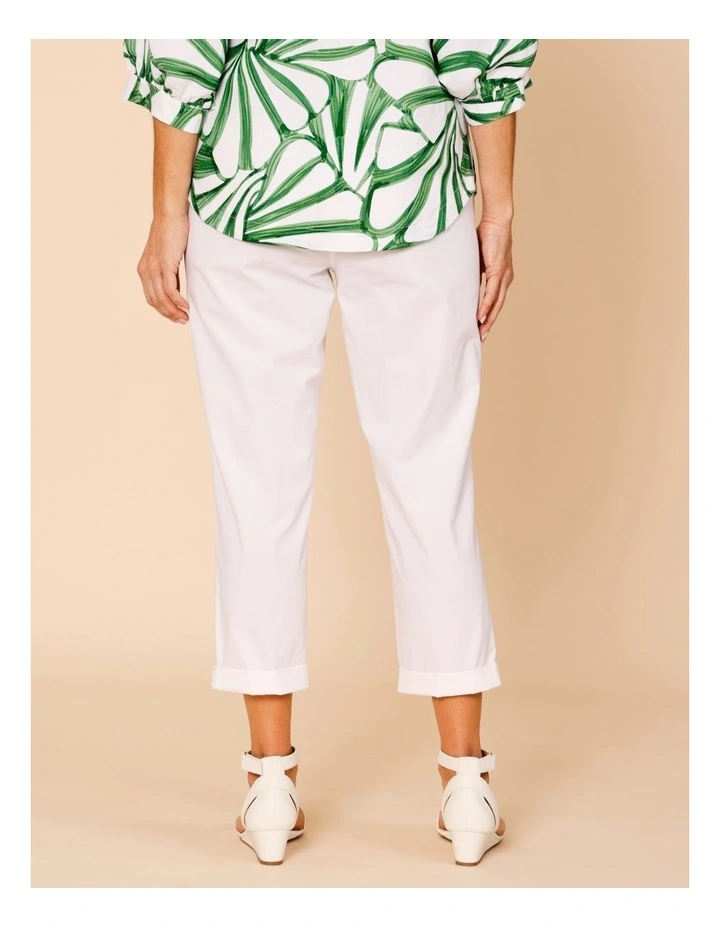 Elastic Waist Stretch Poplin Pant In White image 5