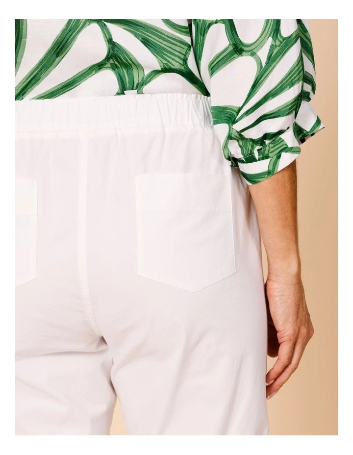 Elastic Waist Stretch Poplin Pant In White image 6