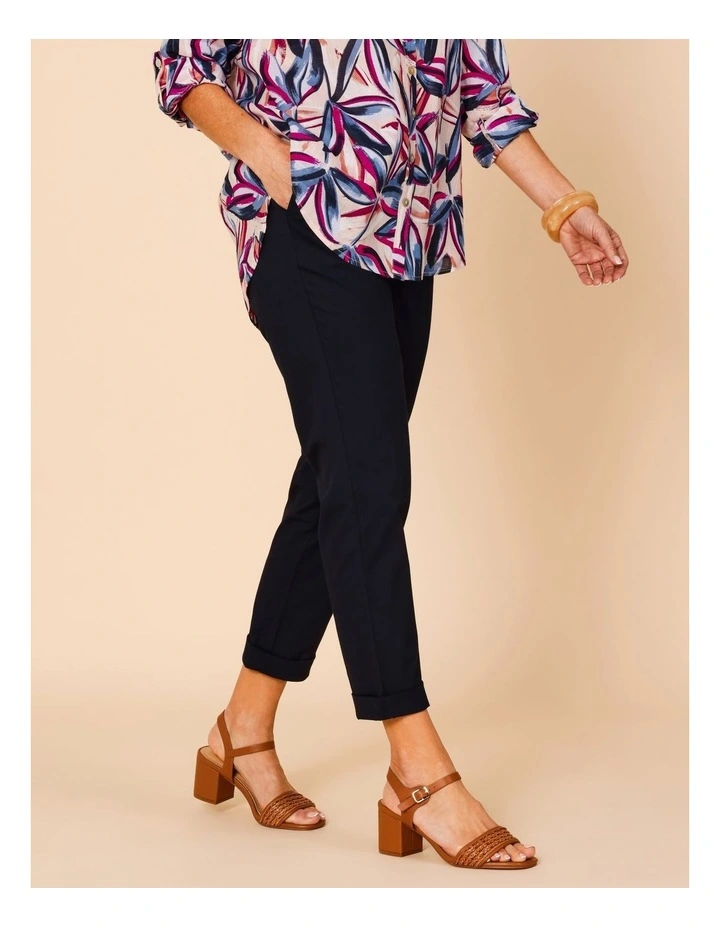 Elastic Waist Stretch Poplin Pant In Navy image 1