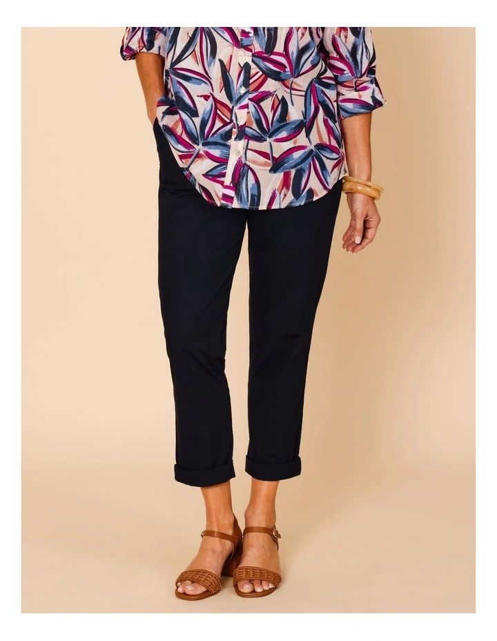 Elastic Waist Stretch Poplin Pant In Navy image 4