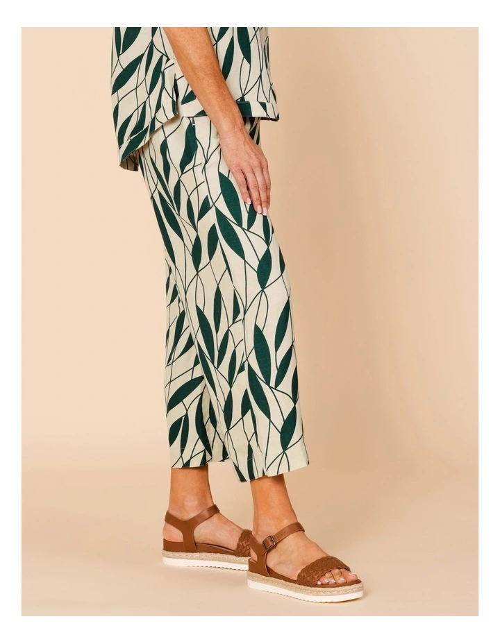 Wide Leg Linen Blend Pant In Neutral/Forest Leaf Print image 4