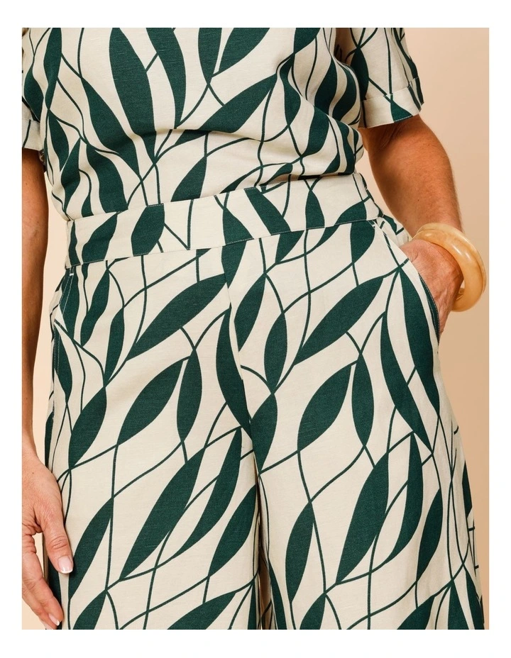 Wide Leg Linen Blend Pant In Neutral/Forest Leaf Print image 5