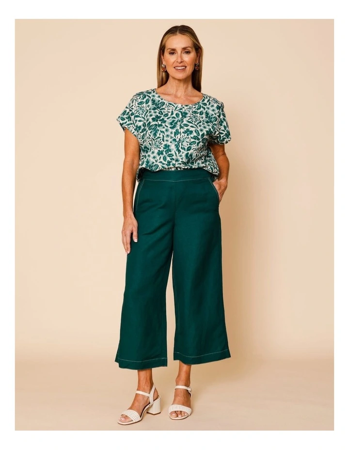 Wide Leg Linen Blend Pant In Forest image 1