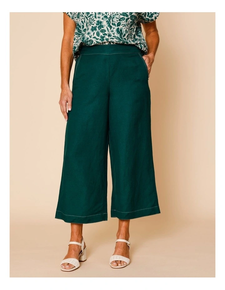 Wide Leg Linen Blend Pant In Forest image 2