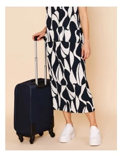 Plisse Skirt With Elastic Waist In Navy/Ivory Print