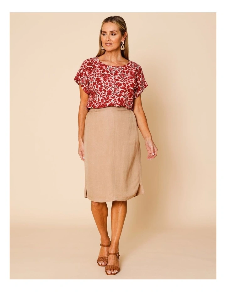 Elastic Back Knee Length Skirt In Pebble image 1