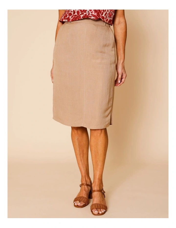 Elastic Back Knee Length Skirt In Pebble image 2