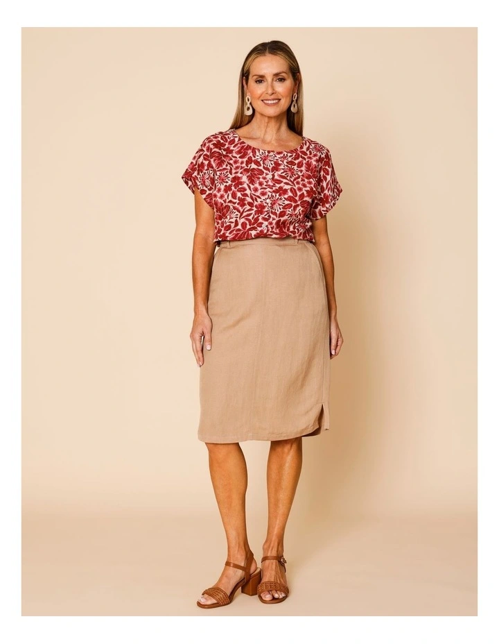 Elastic Back Knee Length Skirt In Pebble image 3