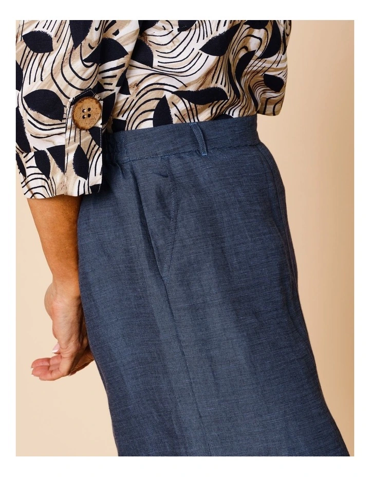 Elastic Back Knee Length Skirt In Navy Crossdye image 4