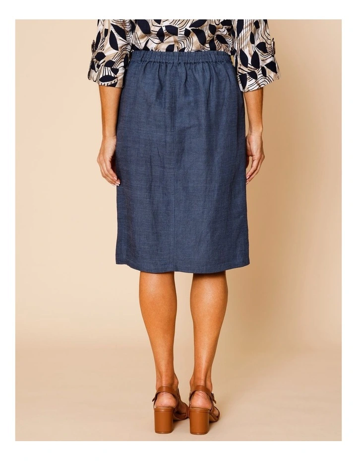 Elastic Back Knee Length Skirt In Navy Crossdye image 5