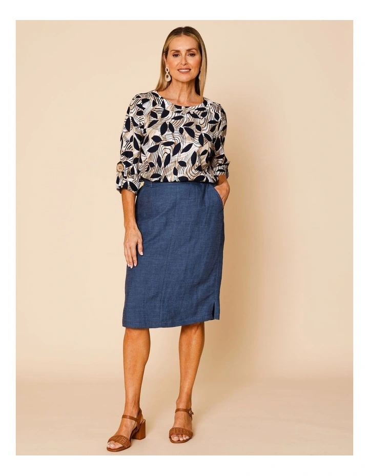 Elastic Back Knee Length Skirt In Navy Crossdye image 6