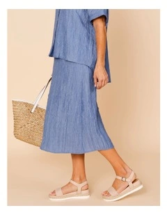 Elastic Waist Crinkle Skirt In Blue