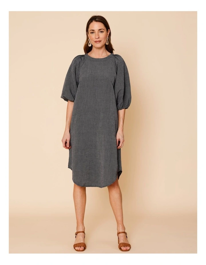 3/4 Sleeve Asymmetric Dress With Side Pockets In Black/Neutral Line Print image 3