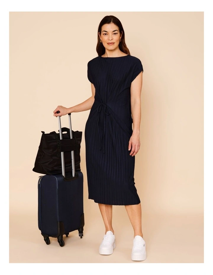 Cap Sleeve Plisse Dress In Navy image 2